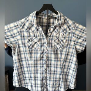 Harley-Davidson Blue and White Plaid Button Down Short Sleeve Shirt-Women’s 2W